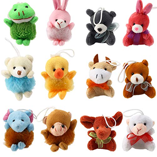 Punertoy Juguetes Infantiles, Set de Osito Perrito Patito Ranita Peluche Decoraciones Animales para Llavero Bolsas Mochilas Regalos Premios para Fiestas Temáticas Escuelas Niños Niñas (28 PCS)