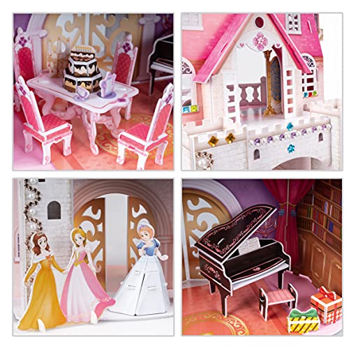 Puzzle 3D Princess Birthday Party - Casa De Muñecas para Niñas Infantil, Puzzles 3D Casas De Muñecas para Niñas, 95 Piezas, 524 Pegatinas de Cristal, 5 Años O Más