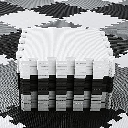 qqpp Alfombra Puzzle para Niños Bebe Infantil - Suelo de Goma EVA Suave. 18 Piezas (30 * 30 * 1cm), Blanco,Negro,Gris. QQC-ADLb18N