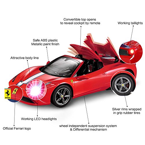 RASTAR Coche de control remoto Ferrari, 1/14 Ferrari 458 Special A Red Toy Car - Convertible, Auto Open/Close