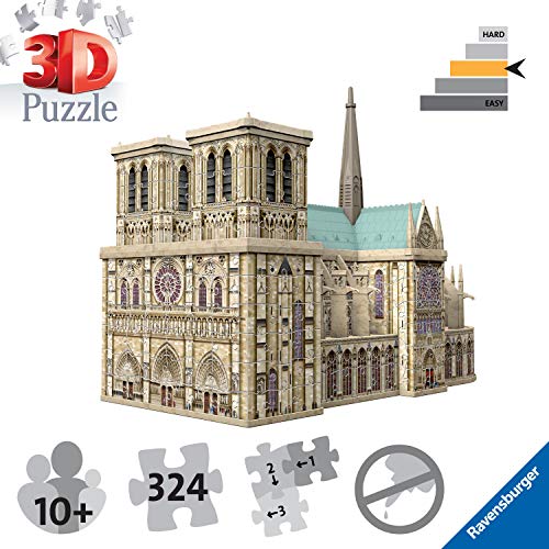 Ravensburger- Puzzle 3D 324 pièces Notre-Dame de Paris, Color néant, 34,2x16,4x25,8cm (12523)