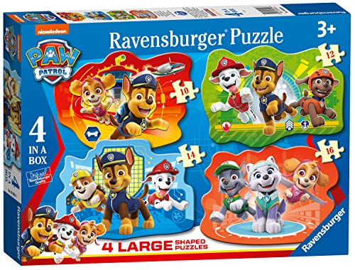 Ravensburger Puzzle, Paw Patrol, 4 Puzzle Shaped Giant, Puzzle Niños, Edad Recomandada 3+, 10-12-14-16 Piezas