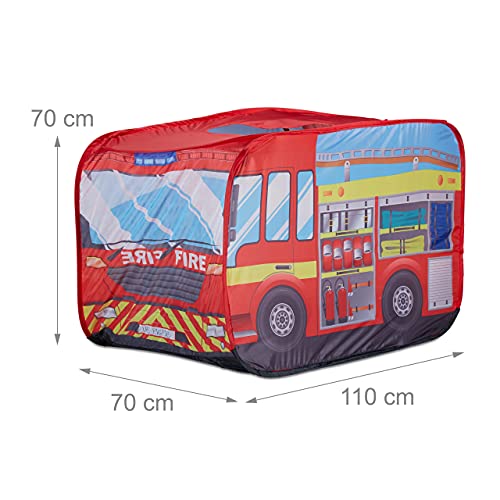 Relaxdays Tienda de Campaña en Forma de Camión de Bomberos, Interior y Exterior, Poliéster, 70 x 110 x 70 cm, Rojo, color (10022459)