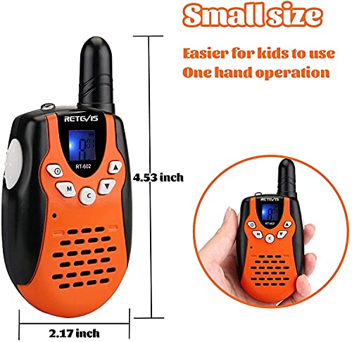 Retevis RT602 Walkie Talkies Niños Recargables con Baterías de Iones de Litio y Cargador, Linterna de 8 Canales VOX, Largo Alcance para Actividades en Interiores o Exteriores (1 Par, Naranja)
