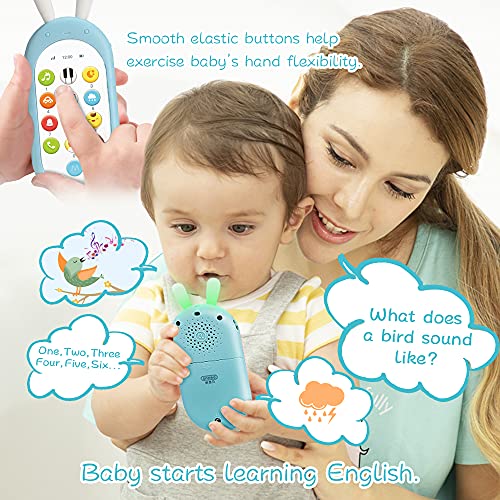 Richgv Movil Bebe, Telefono Juguete, Mando a Distancia Conejo, Teléfono para niños con Luces de Flash, Sonidos y Canciones(Azul)