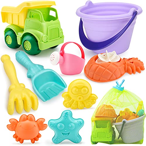 Sanlebi Juguetes Playa, Juegos Playa con Cubo Palas Rastrillo Moldes de Arena, Niños Material Plastico Juguetes Arena