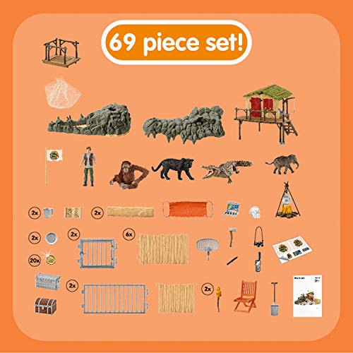 Schleich 42350 Wild Life Play Set - Estación de Investigación de la Jungla Croco, juguetes a partir de 3 años