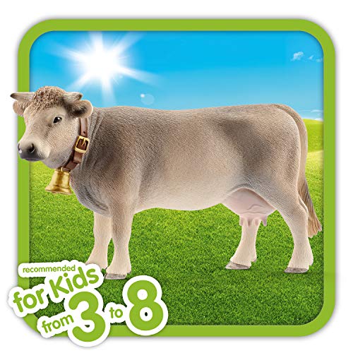 Schleich- Figura de Vaca Braunvieh con Cencerro, Color Marrón, 7,8 cm
