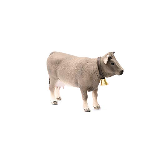 Schleich- Figura de Vaca Braunvieh con Cencerro, Color Marrón, 7,8 cm