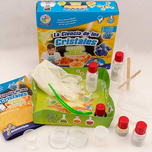 Science4you - La Ciencia de los Cristales, Brilla en la Oscuridad para Niños 8+ Años - Kit Cientifico, 10 Experimentos y Manualidades, Juegos Educativos para Niños 8+ Años