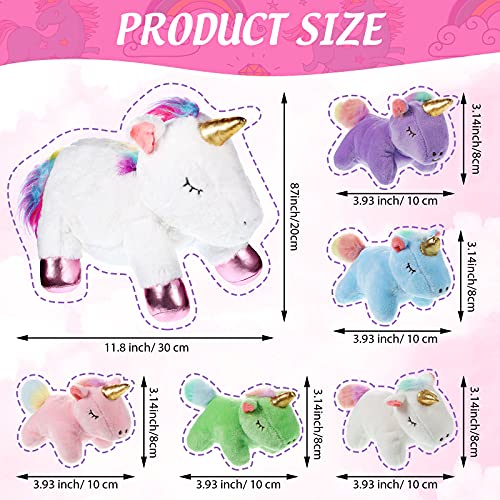 Set de 6 Juguetes de Peluche de Unicornio 1 Juguete Grande de Peluche de Unicornio 5 Mini Juguetes de Peluche de Unicornio Colorido en Color Diferente para Suministros de Fiesta
