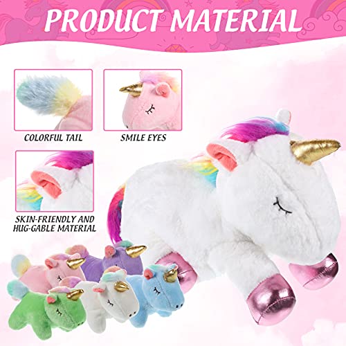 Set de 6 Juguetes de Peluche de Unicornio 1 Juguete Grande de Peluche de Unicornio 5 Mini Juguetes de Peluche de Unicornio Colorido en Color Diferente para Suministros de Fiesta