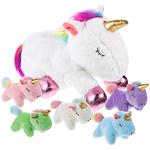 Set de 6 Juguetes de Peluche de Unicornio 1 Juguete Grande de Peluche de Unicornio 5 Mini Juguetes de Peluche de Unicornio Colorido en Color Diferente para Suministros de Fiesta