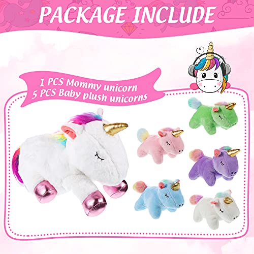 Set de 6 Juguetes de Peluche de Unicornio 1 Juguete Grande de Peluche de Unicornio 5 Mini Juguetes de Peluche de Unicornio Colorido en Color Diferente para Suministros de Fiesta