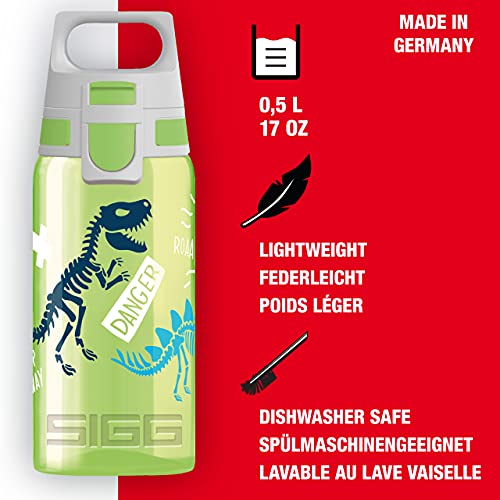 SIGG VIVA ONE Jurassica Cantimplora infantil (0.5 L), botella transparente sin sustancias nocivas y con tapa hermética, cantimplora para niños para usar con una mano