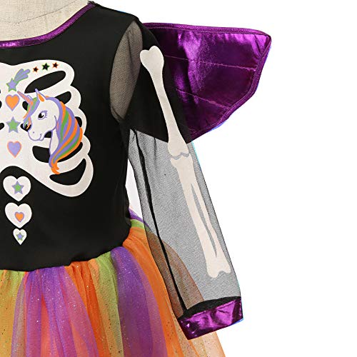 Sincere Party Disfraz de bruja con tutú de unicornio para niñas, disfraz de esqueleto, disfraz de unicornio para fiesta de carnaval de Halloween,7-8 años