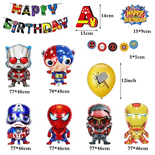 smileh Decoracion Cumpleaños Superheroes Globos de Superhéroe Feliz Cumpleaños del Pancarta Adornos de Pastel para niños Decoraciones de Cumpleaños Fiesta Marvel