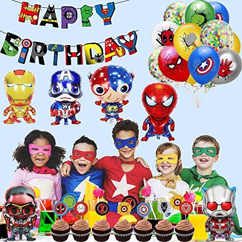 smileh Decoracion Cumpleaños Superheroes Globos de Superhéroe Feliz Cumpleaños del Pancarta Adornos de Pastel para niños Decoraciones de Cumpleaños Fiesta Marvel