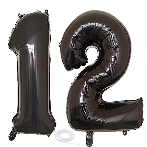SNOWZAN Globo de 12º cumpleaños para niña, color negro, número 12, globos gigantes de helio, número 12, globos con números grandes de 12 años, XXL de 12 años, 32 pulgadas, número gigante para fiesta