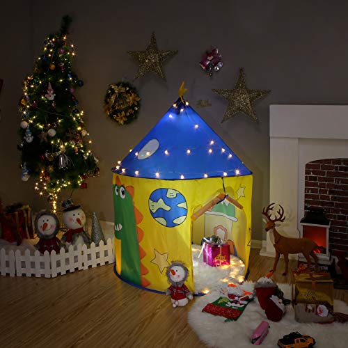 SONGMICS Tienda Infantil, Castillo Interior y Exterior, Pop-up Portátil, Tienda para niños, Bolsa de Transporte, Casa de Juego con Tema de Dinosaurio, Espacio Privado para Mayor de 3 niños LPT02YU