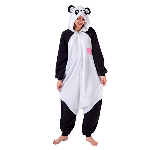 Spooktacular Creations Pijama de Felpa Unisex para Adulto, Disfraz de Animal Panda de una Pieza - Blanco - X-Large