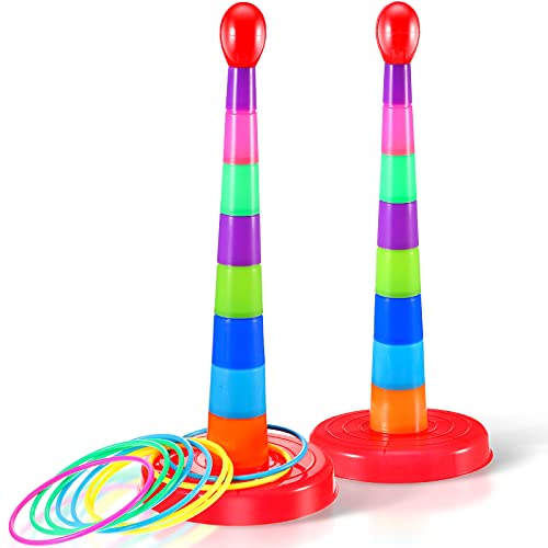 Sumind 2 Sets Juego de Lanzamiento de Anillos Deportivos de Plástico Colorido de Niños de 18 Pulgadas Juguete Portátil de Juego de Toss de Anillo de Viaje para Mayoría de Edades