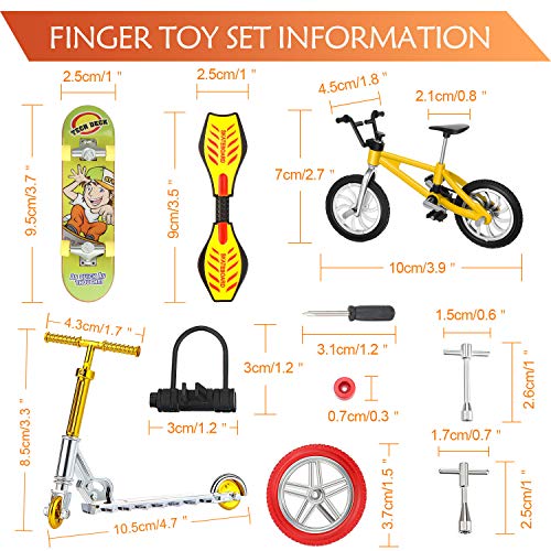 Sumind Juego de 18 Mini Juguetes de Dedos Patinetas de Dedo Scooter Bicicletas de Dedo Favores de Partido de Movimiento de Yema de Dedo de Tablero Oscilante Pequeño Ruedas y Herramientas de Repuesto