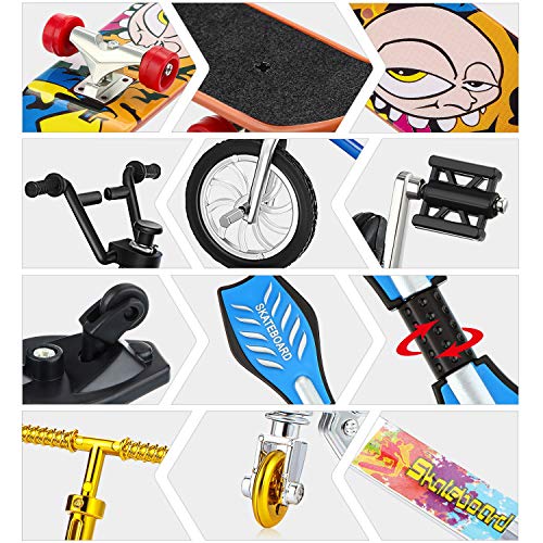 Sumind Juego de 18 Mini Juguetes de Dedos Patinetas de Dedo Scooter Bicicletas de Dedo Favores de Partido de Movimiento de Yema de Dedo de Tablero Oscilante Pequeño Ruedas y Herramientas de Repuesto