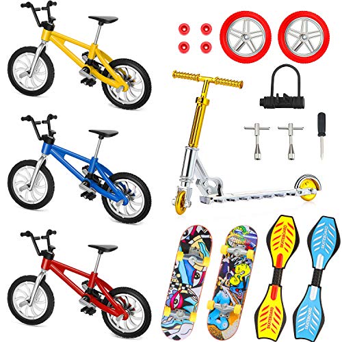 Sumind Juego de 18 Mini Juguetes de Dedos Patinetas de Dedo Scooter Bicicletas de Dedo Favores de Partido de Movimiento de Yema de Dedo de Tablero Oscilante Pequeño Ruedas y Herramientas de Repuesto