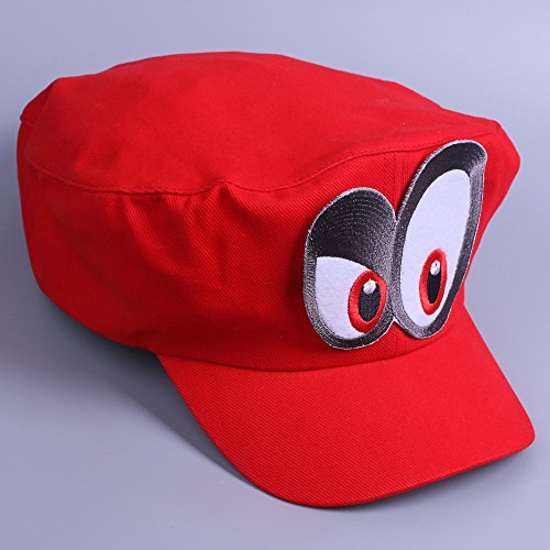 Super Mario Gorra Odyssey - Conjunto de 1x Guantes y 6X Barba pegajosa Costume para Adultos y niños Carnaval y el Cosplay - Ojos a la Derecha