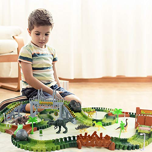 Symiu Dinosaurios Juguetes Coches de Juguetes Pista de Carreras con Coche de Dinosaurio 216 Piezas Circuito Magico de Carreras Juego Educativo Regalos para Niños 3 4 5 6 Años