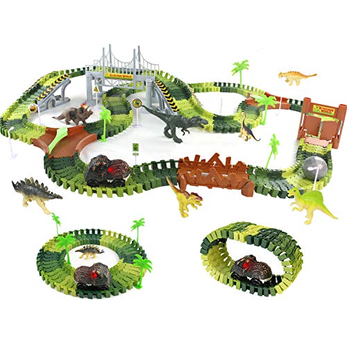 Symiu Dinosaurios Juguetes Coches de Juguetes Pista de Carreras con Coche de Dinosaurio 216 Piezas Circuito Magico de Carreras Juego Educativo Regalos para Niños 3 4 5 6 Años