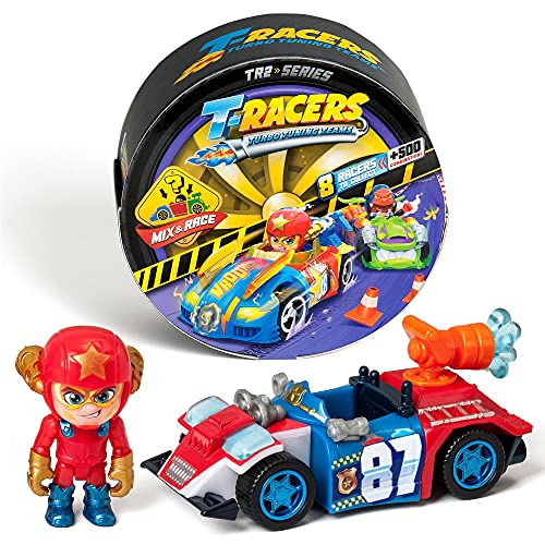 T-RACERS Serie 2 – Coche y piloto sorpresa coleccionable. Coche desmontable por partes y con piezas intercambiables. Incluye la colección completa.