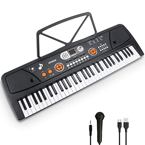 Teclado Piano 61 Teclas Teclado de Piano Portátil Principiantes Teclado electrónico piano Con Atril, Micrófono