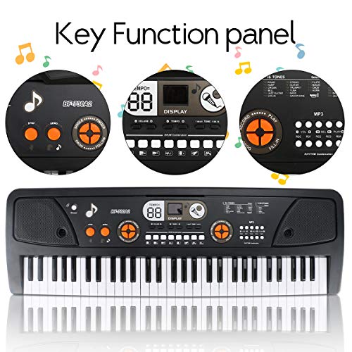 Teclado Piano 61 Teclas Teclado de Piano Portátil Principiantes Teclado electrónico piano Con Atril, Micrófono