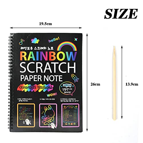 THETHO 30 Hojas Scratch Art Cuadernos para Rascar Dibujar Papel de Rascar Incluye 6 Cubiertas de Color y 3 Lápices de Madera, Manualidades para Rascar para Adultos y Niños Dibujar