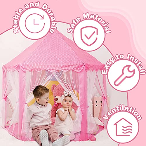 Tienda para Niños, joylink Tienda de Princesa, Tienda Campaña Infantil, Interior Tiendas de Juego para Niños, Castillo Princesas Portable Gran Rosa Playhouse
