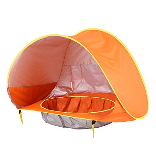 Tienda Playa Bebe Modelo Actualizada,Pop up Tienda de Bebé con Piscina para Infantil, Carpa Automática Plegable Portátil de protección Solar Anti UV 50+ (Adecuada para bebé de 3 a 36 Meses) (Naranja)