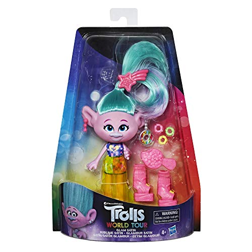 Trolls- Gira Mundial Deluxe Muñecas de Moda Glam personaje Satin (Hasbro E6569)