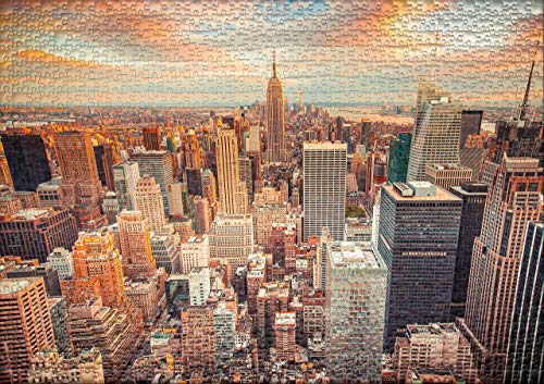 Ulmer Puzzleschmiede - Puzzle Manhattan - Puzzle de 1000 Piezas - La Ciudad de Nueva York con el Horizonte de Manhattan al Atardecer