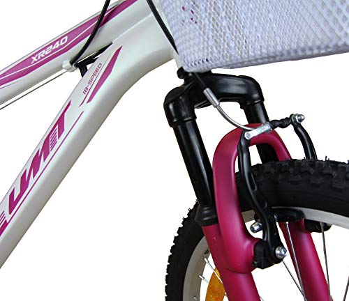 Umit 24 Pulgadas Bicicleta niña XR-240, Partir de 9 años, con Cambio Shimano y Suspension Delantera, Unisex niños, Rosa/Blanca