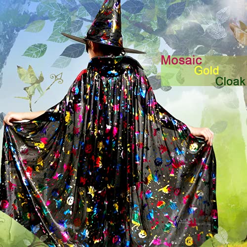 Unkonwn Conjunto Disfraces Capa Bruja Cosplay, Disfraces Cosplay Halloween con Varita Mágica, Capa de Mago, Diadema Sombrero de Araña y Bolsa Caramelo de Calabaza para Niñas