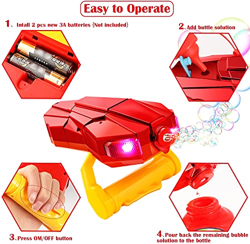 vamei pompas de jabon pomperos para niños Máquina de Burbujas con luz de Mano Brazo automático Bubble Blower Juegos de jardín al Aire Libre Interior Bubble Toy Rojo para niños pequeños