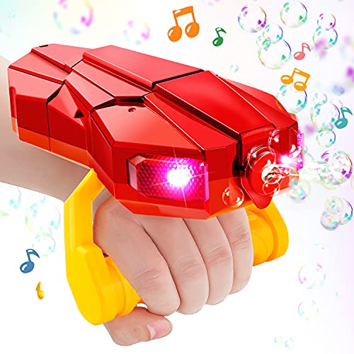 vamei pompas de jabon pomperos para niños Máquina de Burbujas con luz de Mano Brazo automático Bubble Blower Juegos de jardín al Aire Libre Interior Bubble Toy Rojo para niños pequeños