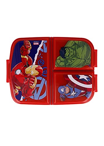 Vengadores Avengers caja de almuerzo fiambrera caja de comida para niños con 3 compartimentos separados y pegatinas de nombre para niños