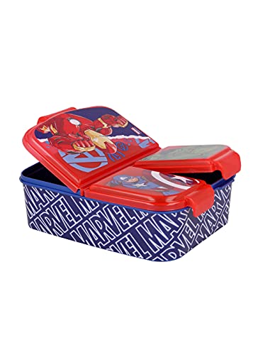 Vengadores Avengers caja de almuerzo fiambrera caja de comida para niños con 3 compartimentos separados y pegatinas de nombre para niños