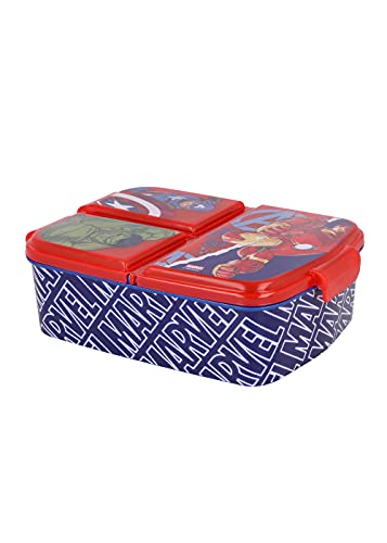 Vengadores Avengers caja de almuerzo fiambrera caja de comida para niños con 3 compartimentos separados y pegatinas de nombre para niños