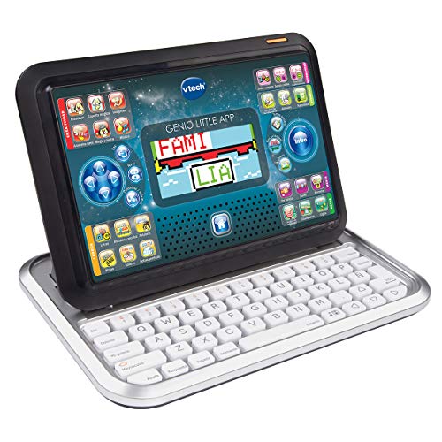 VTech Genio Little App, Juguete para aprender en casa, ordenador tablet educativo para jugar en dos modos distintos, 80 actividades que enseñan letras, inglés, matemáticas, ciencias, negro (80-155522)
