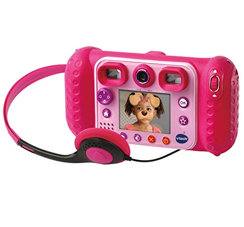 VTech - Kidizoom DUO DX, cámara de fotos para niños, vídeos, filtros, reproductor de música, juegos, USB, control parental, versión ESP, color rosa (3480-520057)
