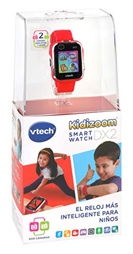 VTech - Kidizoom Smart Watch DX2, Reloj inteligente para niños, doble cámara de fotos, vídeos, juegos, color Rojo, Versión ESP (80-193827)